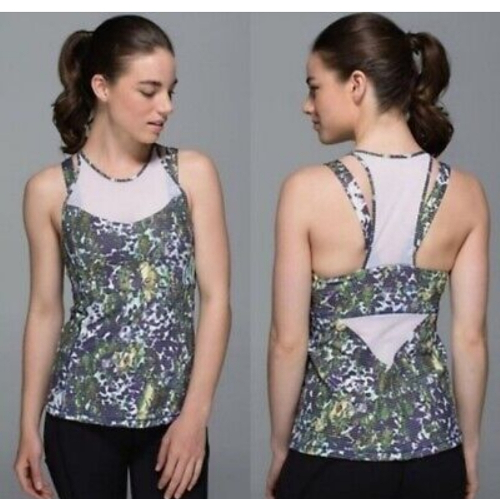 Lululemon Running in the City Multicolor Floral Mesh Panel Tank Top Size 4 Women